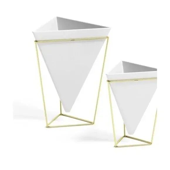 Home Decor Planters White Ceramic Planter UMBRA TRIGG White Gold Modern - Picture 5 of 5